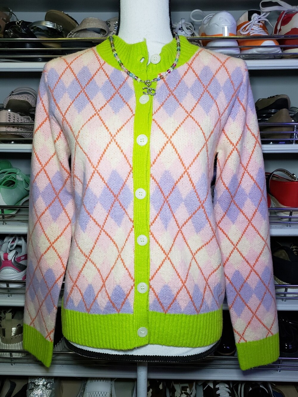 THML Argyle Knit Cardigan